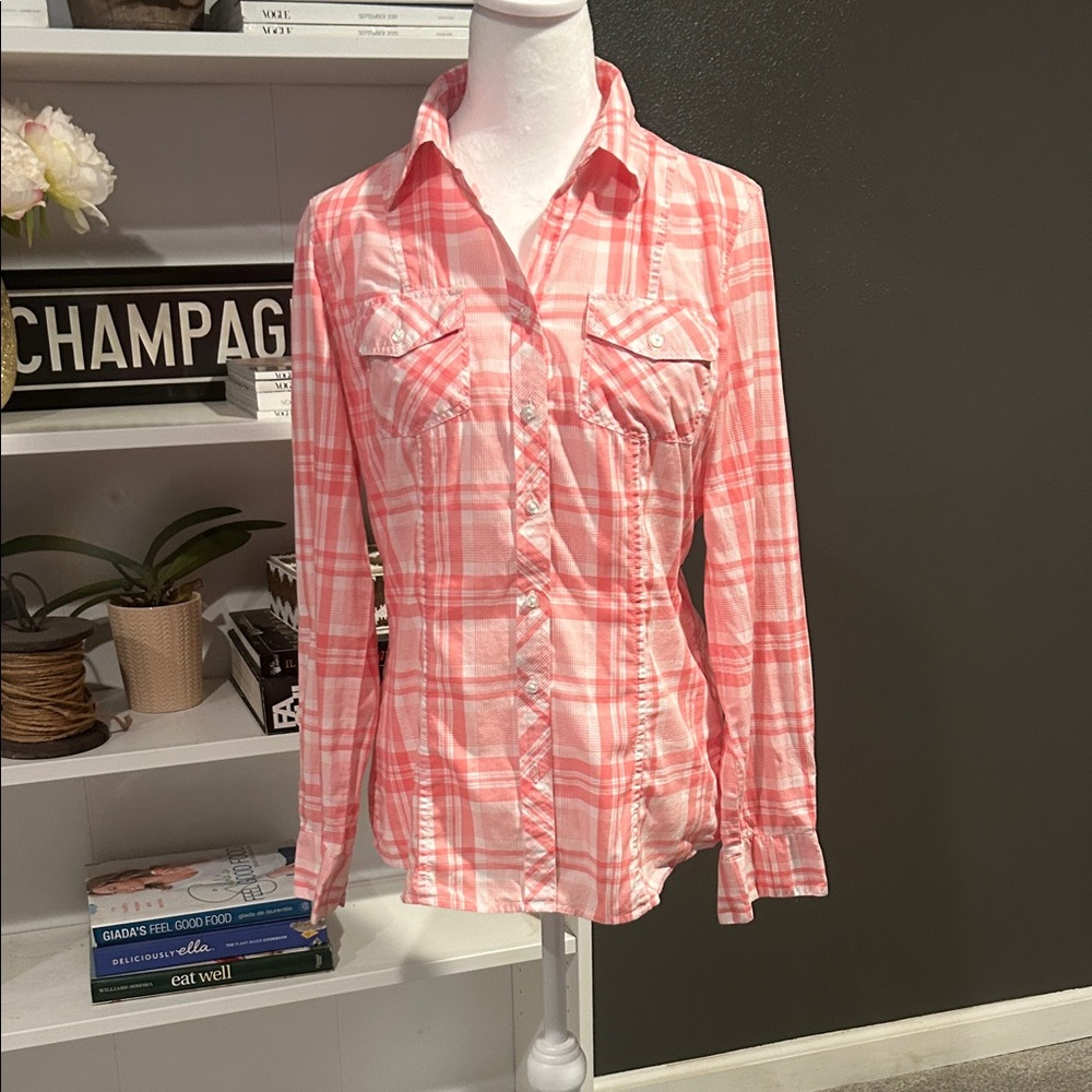 Pink Plaid Women's Button-Up Shirt